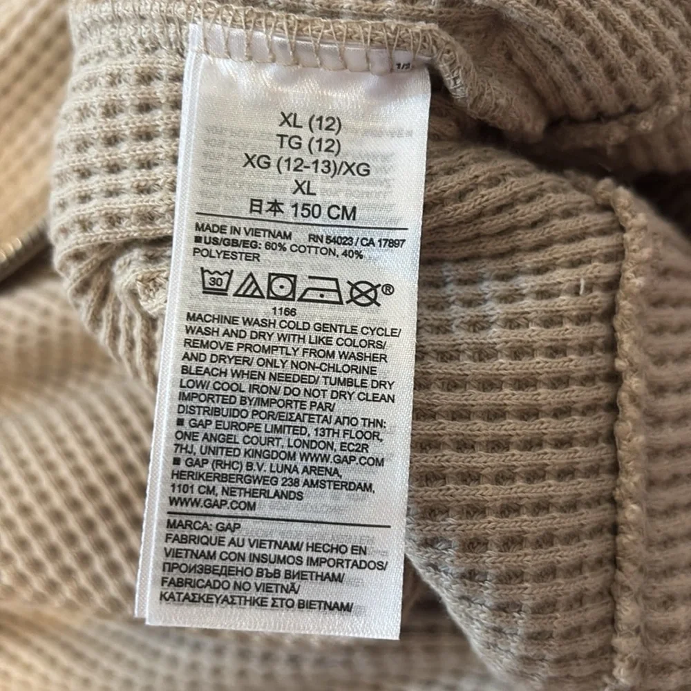 NWT | Gap Kids Waffle Knit Beige Zip-Up Sweater - Size XL